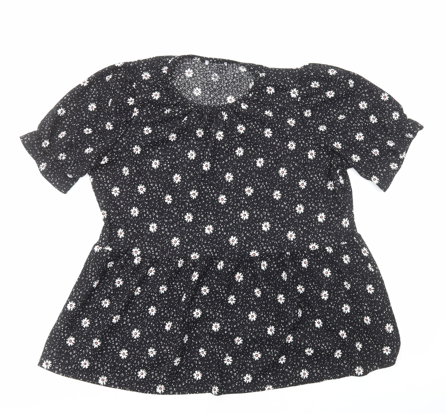 Matalan Womens Black Floral Viscose Basic T-Shirt Size 16 Round Neck