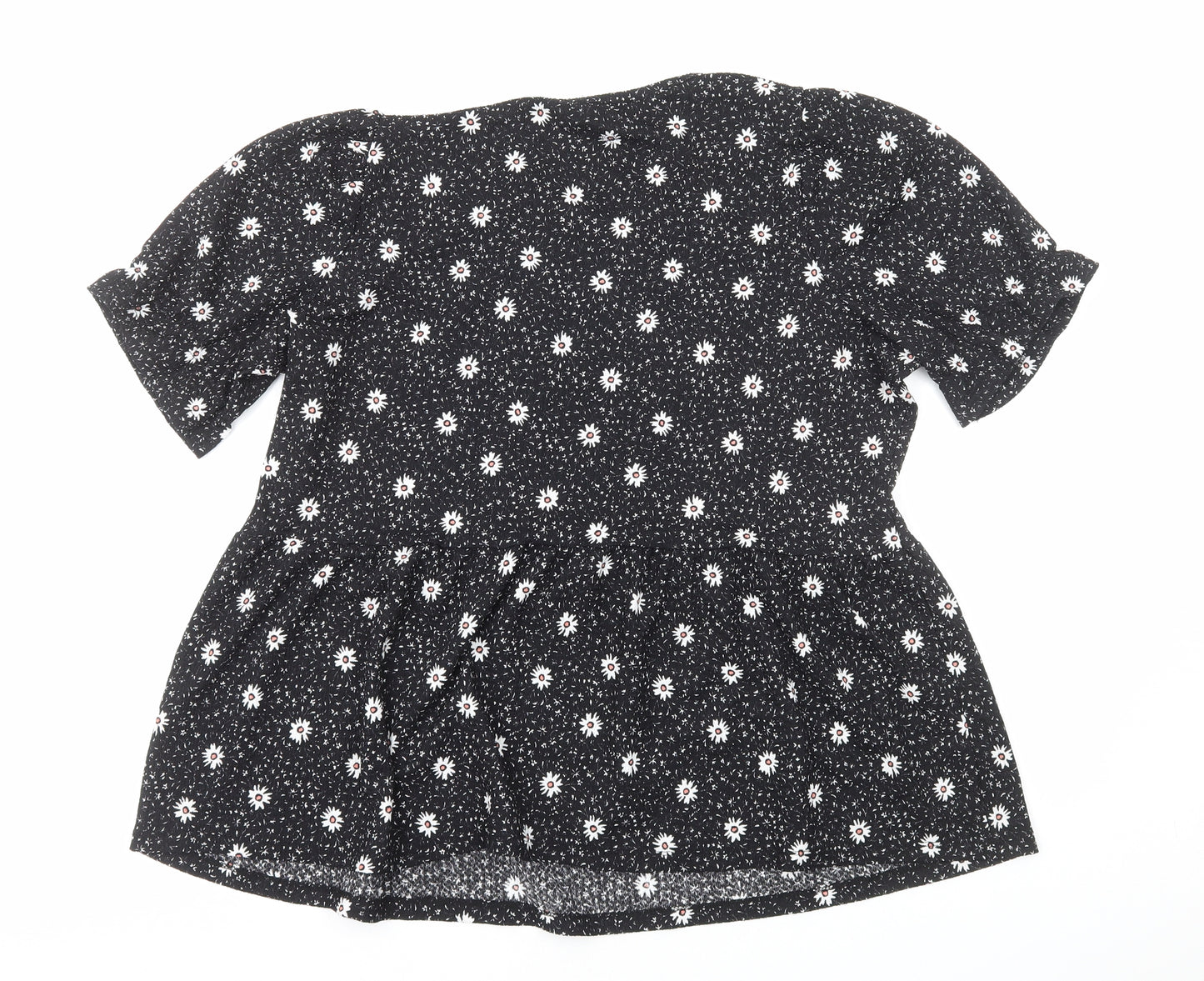 Matalan Womens Black Floral Viscose Basic T-Shirt Size 16 Round Neck