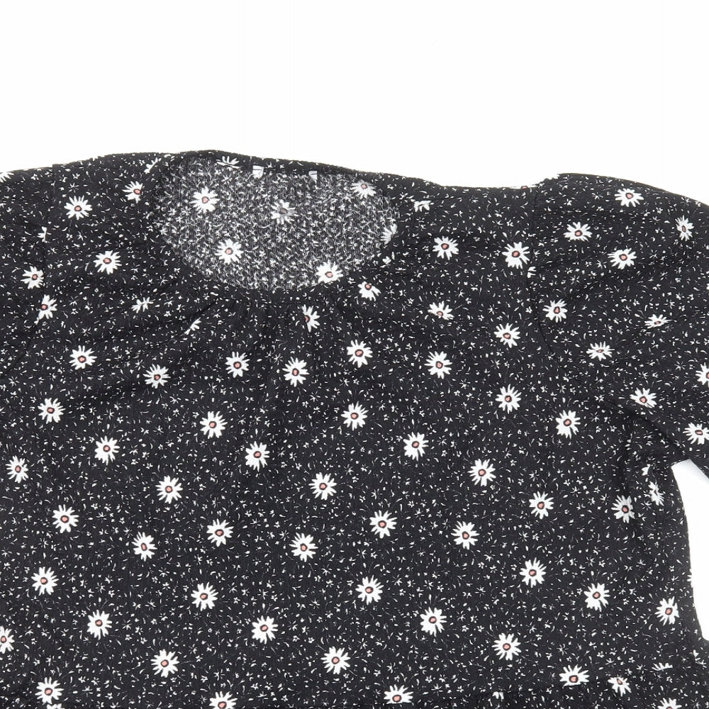 Matalan Womens Black Floral Viscose Basic T-Shirt Size 16 Round Neck