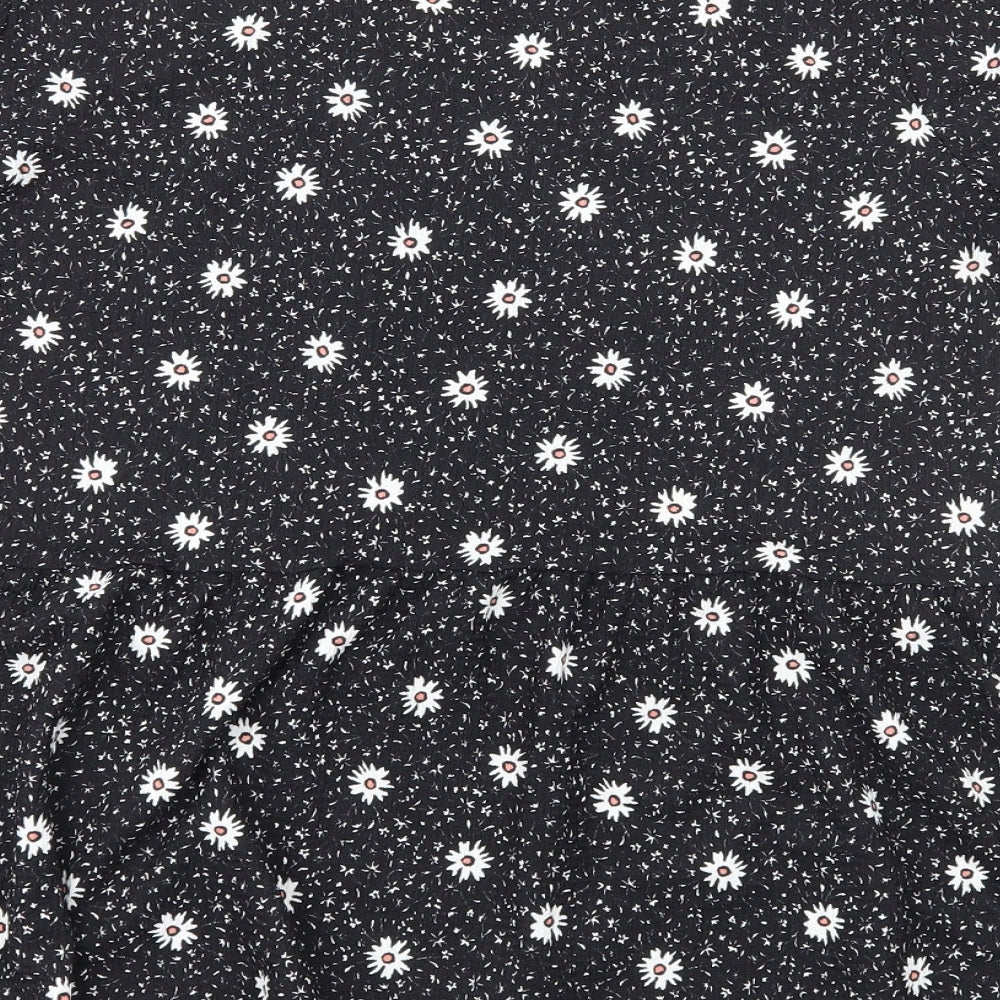 Matalan Womens Black Floral Viscose Basic T-Shirt Size 16 Round Neck