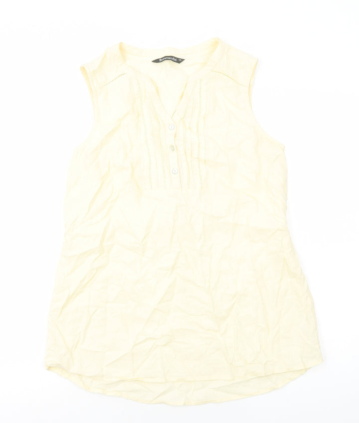 Bonmarché Womens Ivory Cotton Basic Blouse Size 10 V-Neck