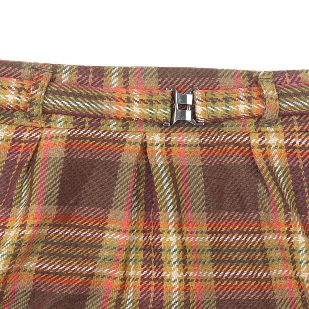 NEXT Womens Brown Plaid Polyester Mini Skirt Size 10 Zip - Belt Included