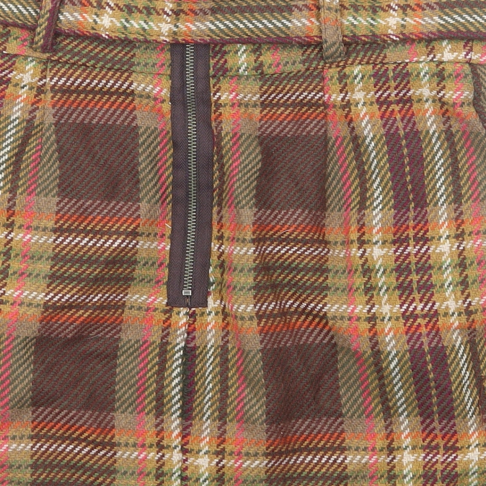 NEXT Womens Brown Plaid Polyester Mini Skirt Size 10 Zip - Belt Included