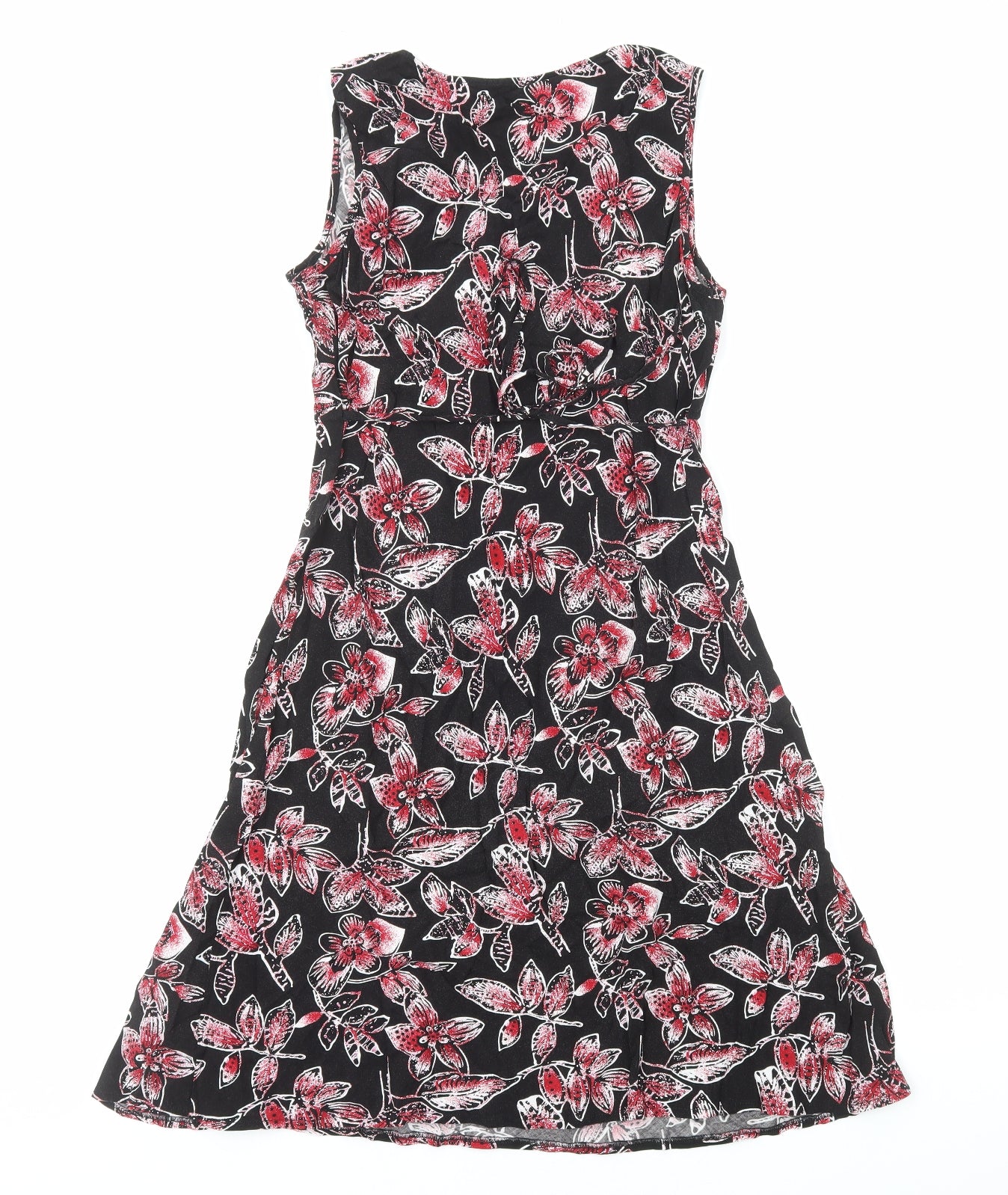 TU Womens Black Floral Viscose A-Line Size 14 V-Neck Pullover