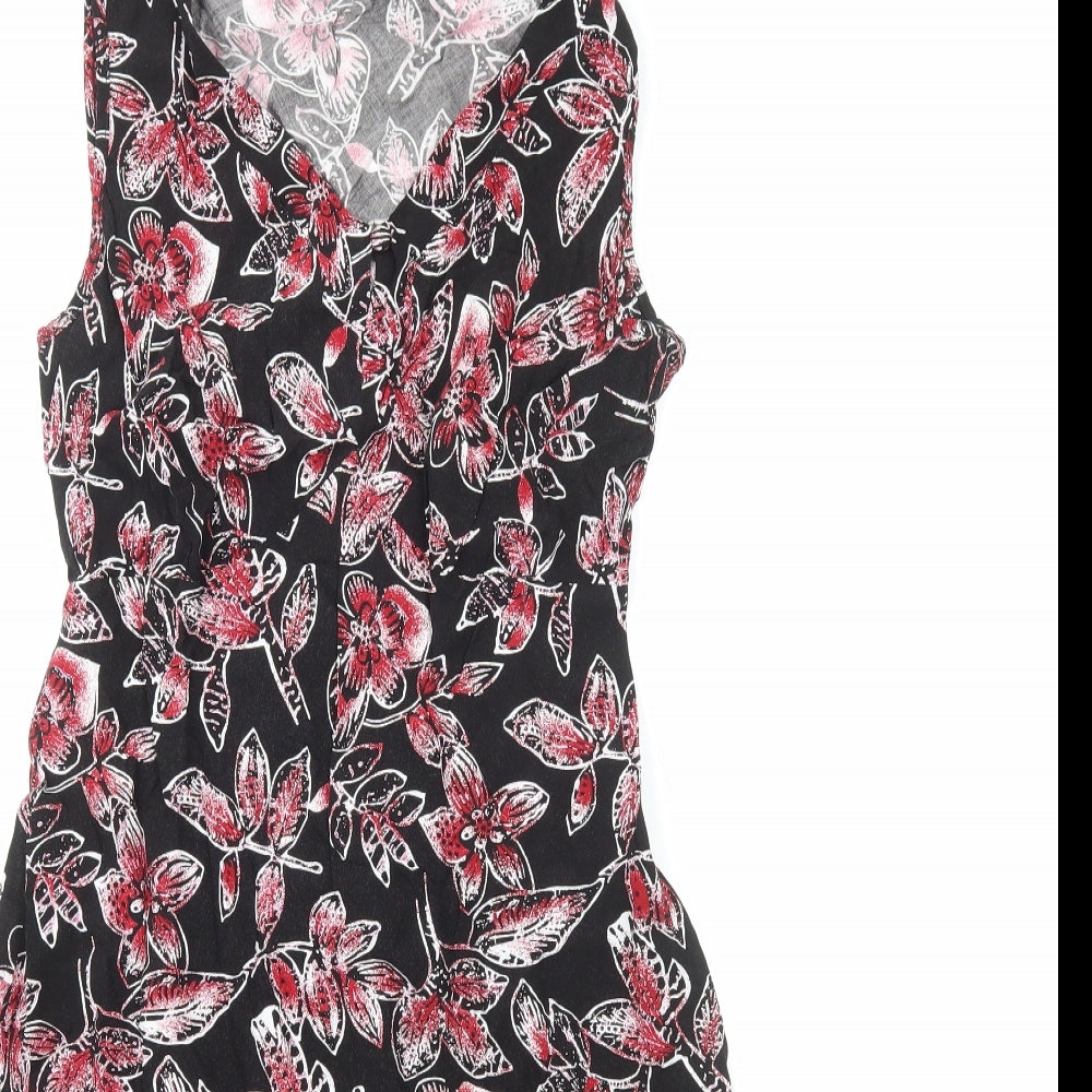 TU Womens Black Floral Viscose A-Line Size 14 V-Neck Pullover