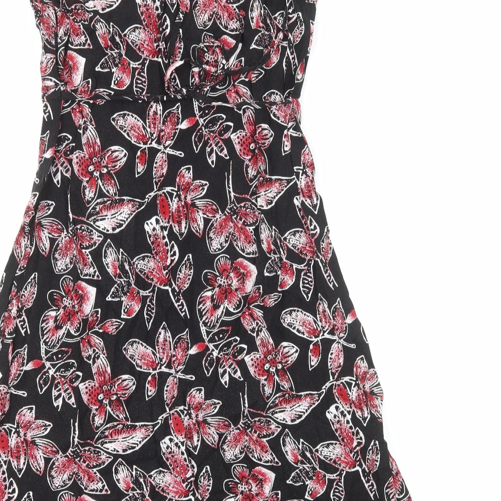 TU Womens Black Floral Viscose A-Line Size 14 V-Neck Pullover