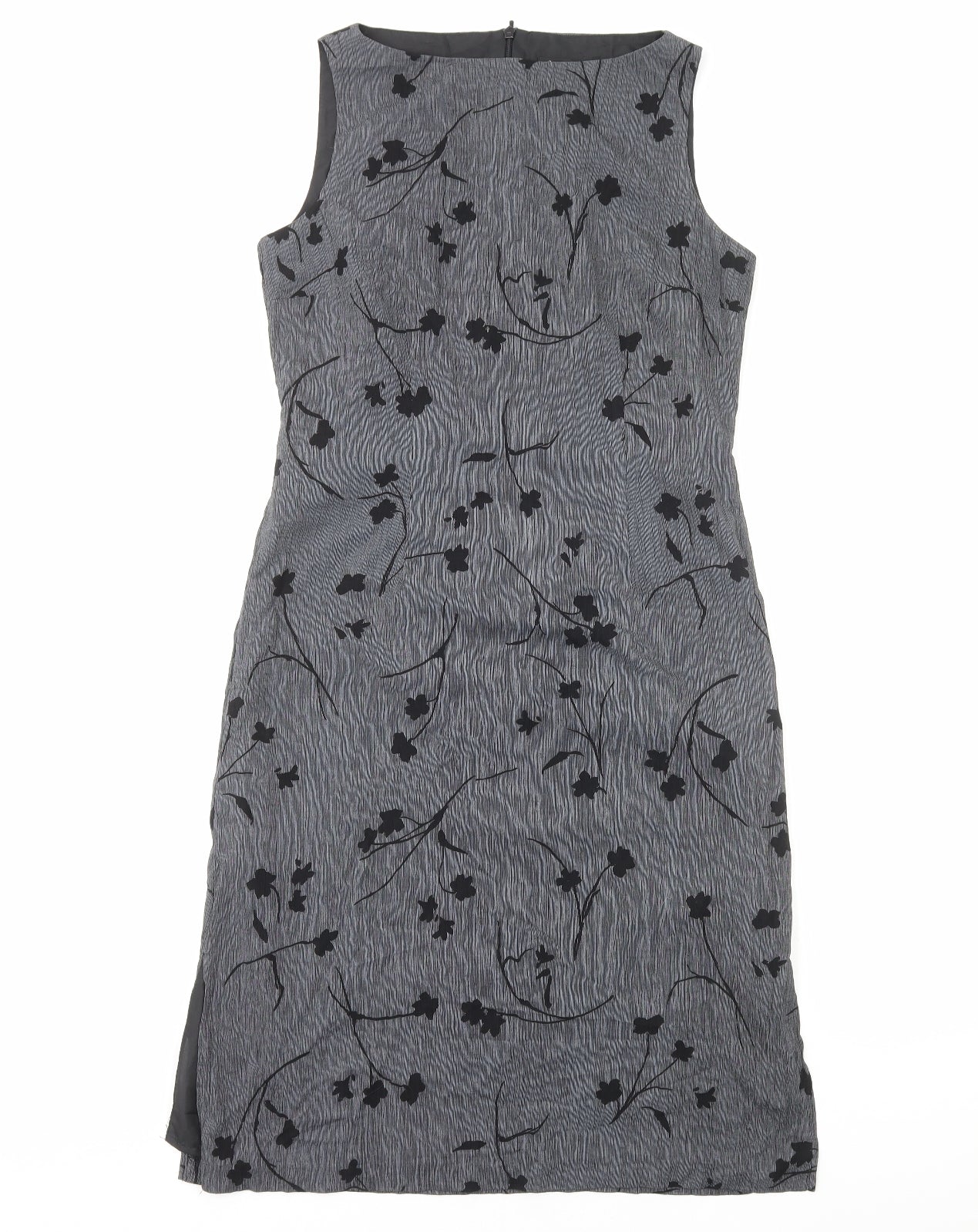 BHS Womens Grey Floral Polyester Shift Size 12 Boat Neck Zip
