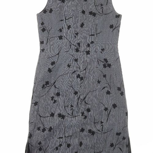 BHS Womens Grey Floral Polyester Shift Size 12 Boat Neck Zip