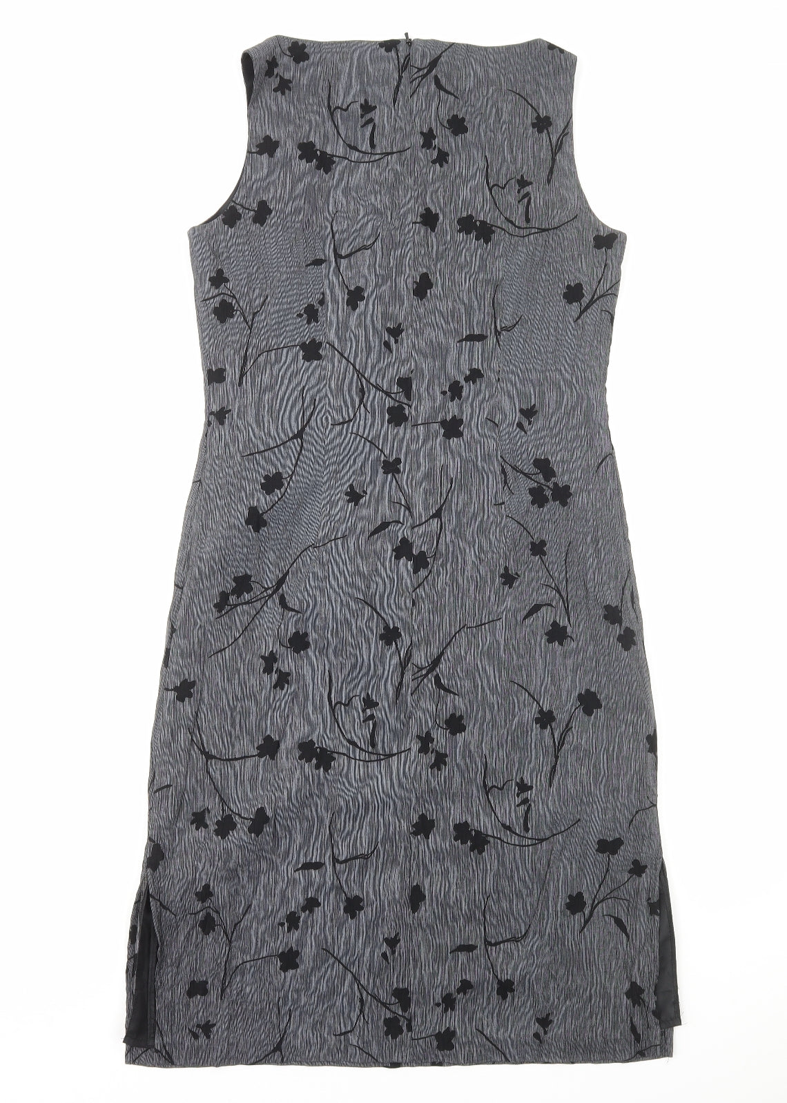 BHS Womens Grey Floral Polyester Shift Size 12 Boat Neck Zip