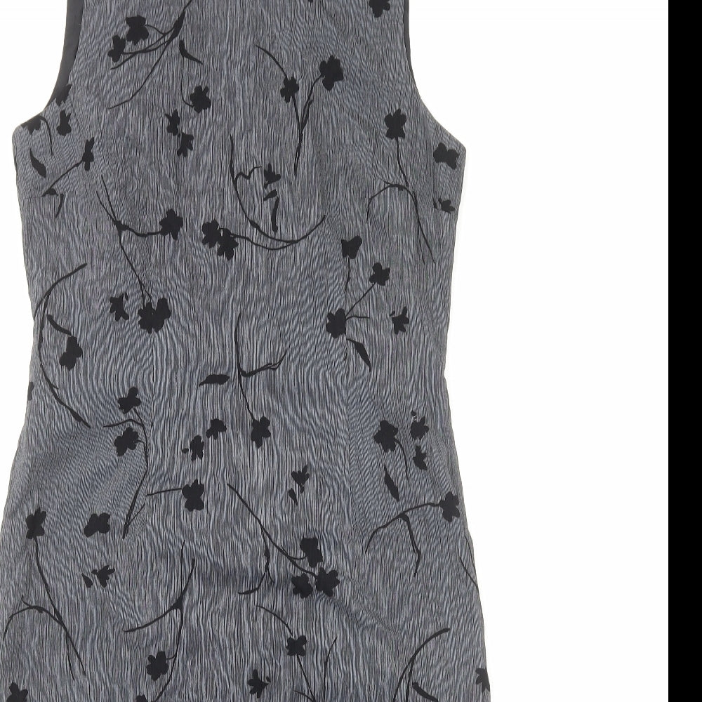 BHS Womens Grey Floral Polyester Shift Size 12 Boat Neck Zip