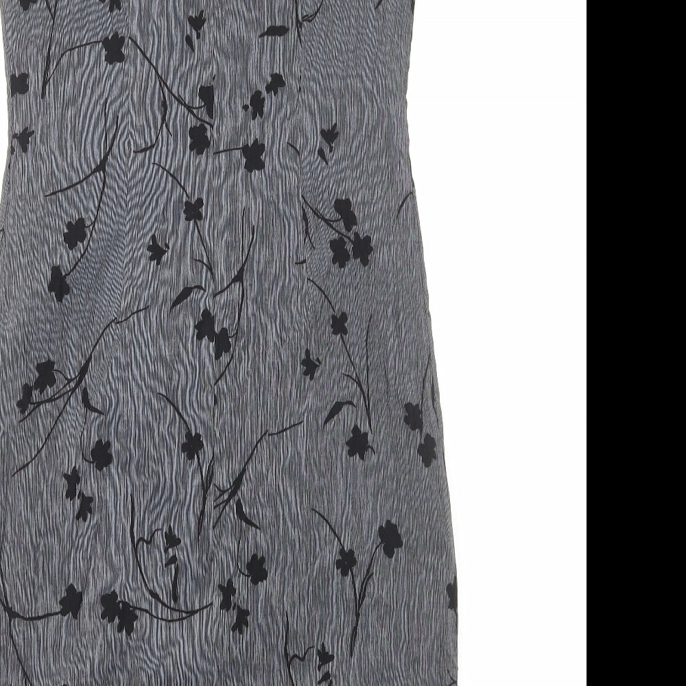 BHS Womens Grey Floral Polyester Shift Size 12 Boat Neck Zip