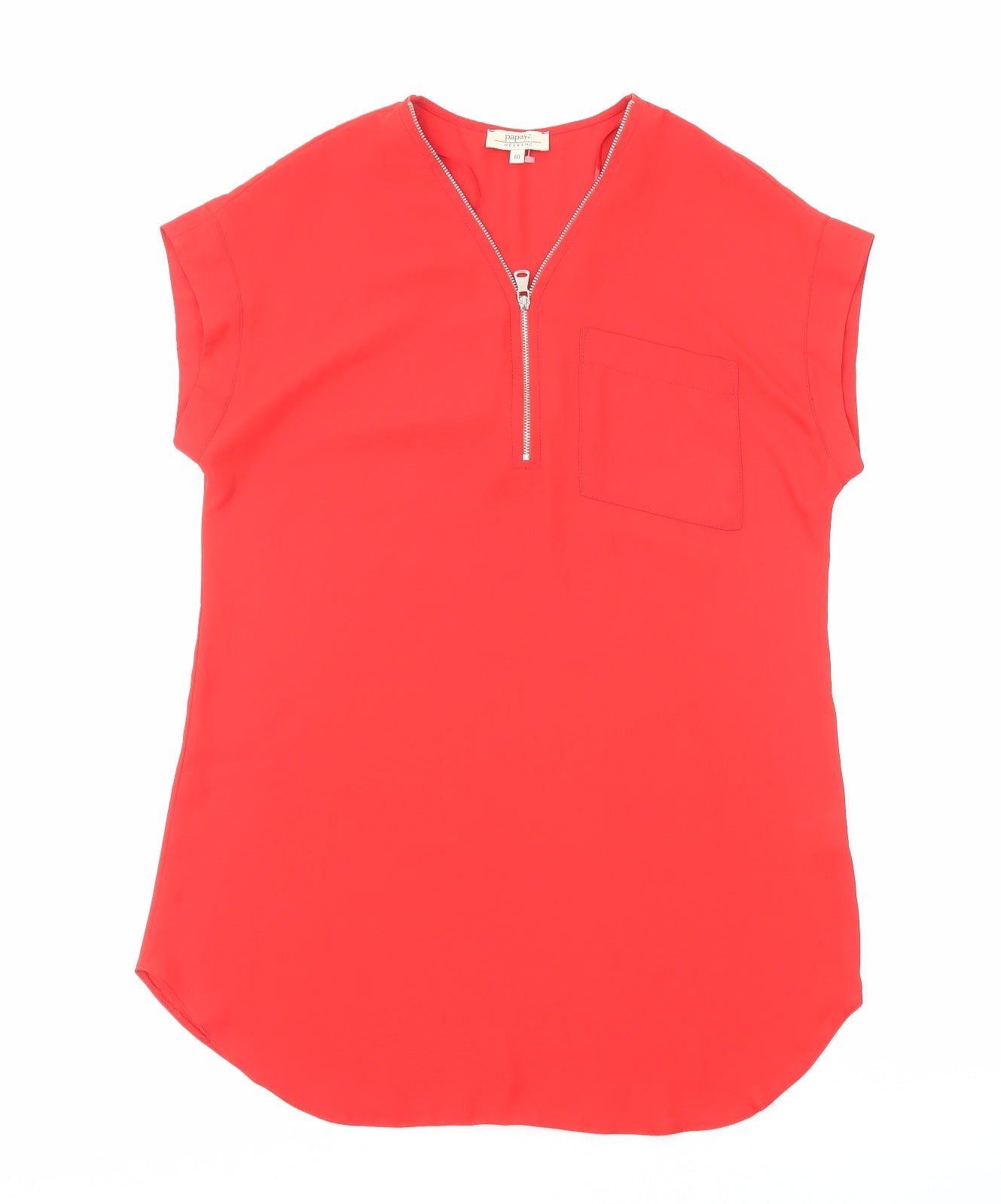 Papaya Womens Red Polyester Basic T-Shirt Size 10 V-Neck