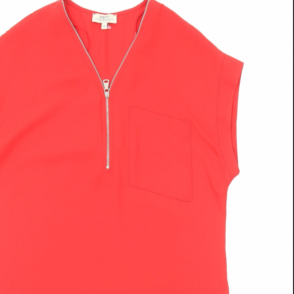 Papaya Womens Red Polyester Basic T-Shirt Size 10 V-Neck