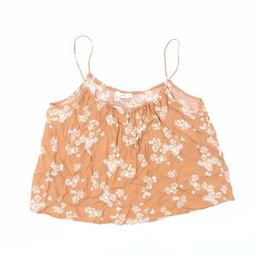 Mango Womens Brown Floral Polyester Basic Tank Size M Round Neck