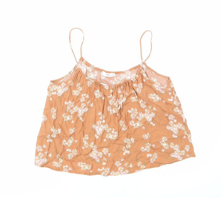 Mango Womens Brown Floral Polyester Basic Tank Size M Round Neck