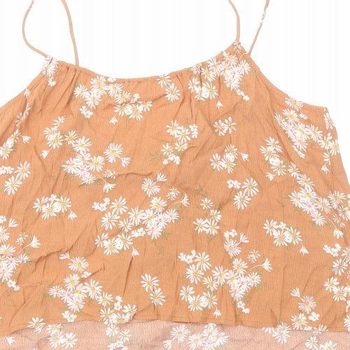 Mango Womens Brown Floral Polyester Basic Tank Size M Round Neck