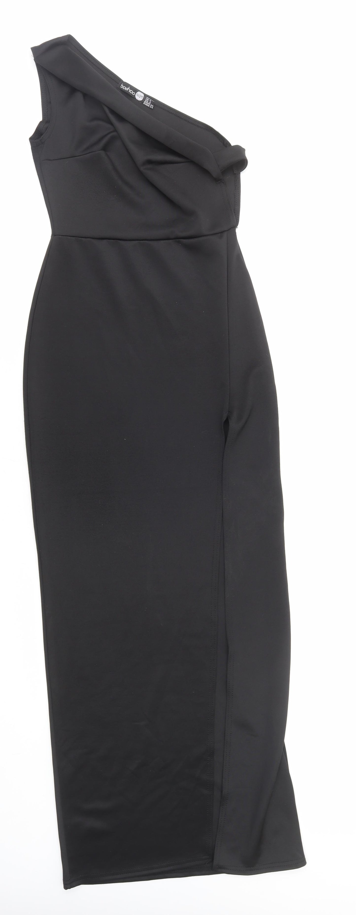 Boohoo Womens Black Polyester Maxi Size 8 One Shoulder Pullover