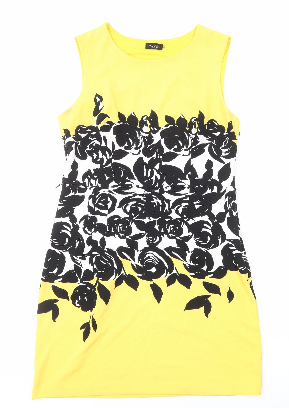Peach Velvet Womens Yellow Floral Polyester Shift Size L Boat Neck Zip