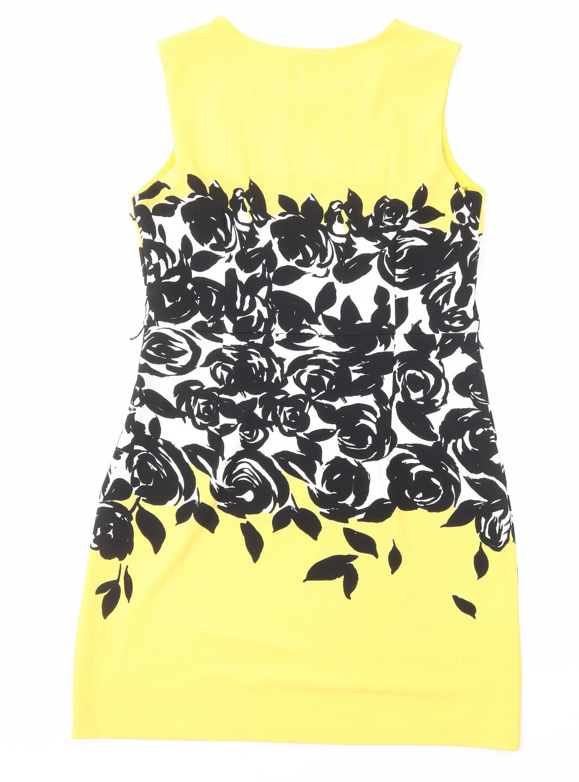 Peach Velvet Womens Yellow Floral Polyester Shift Size L Boat Neck Zip