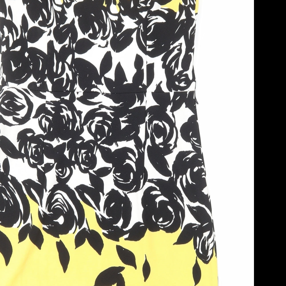 Peach Velvet Womens Yellow Floral Polyester Shift Size L Boat Neck Zip