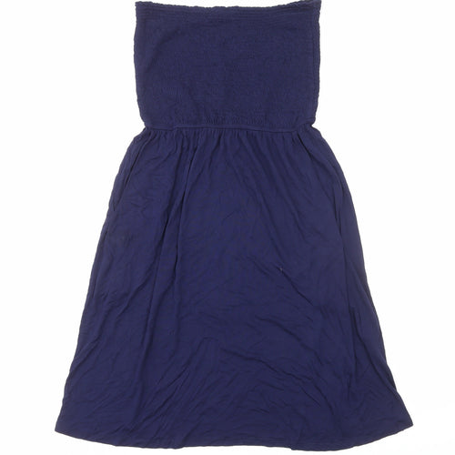 John Lewis Womens Blue Viscose Fit & Flare Size L Off the Shoulder Pullover - Shirred Top