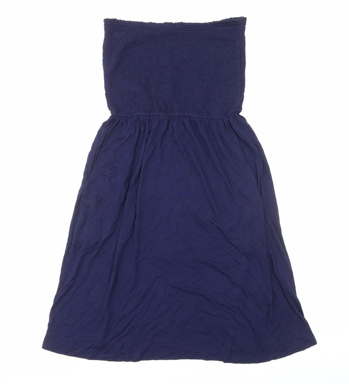 John Lewis Womens Blue Viscose Fit & Flare Size L Off the Shoulder Pullover - Shirred Top