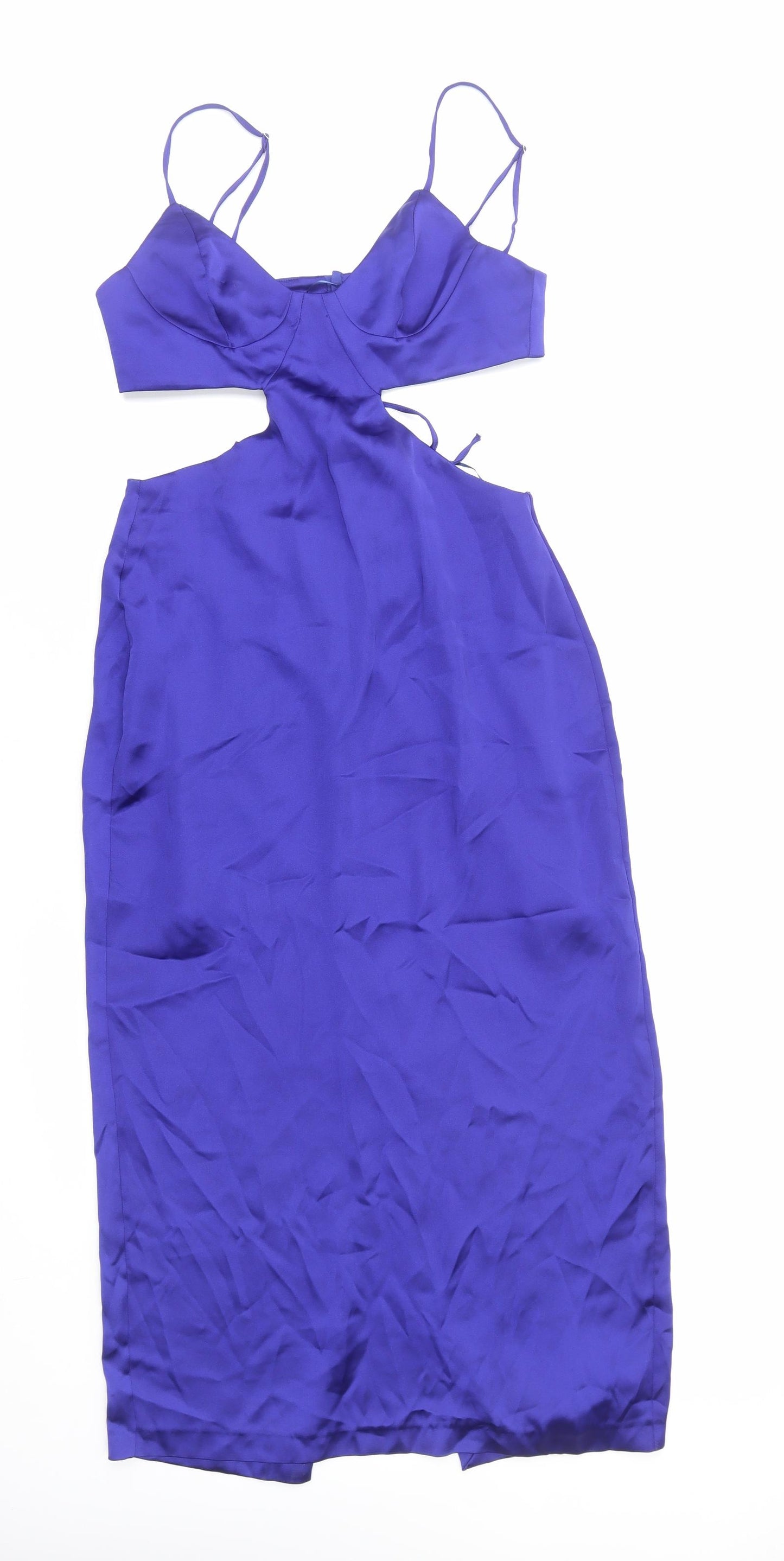 Zara Womens Blue Polyester Slip Dress Size M V-Neck Zip