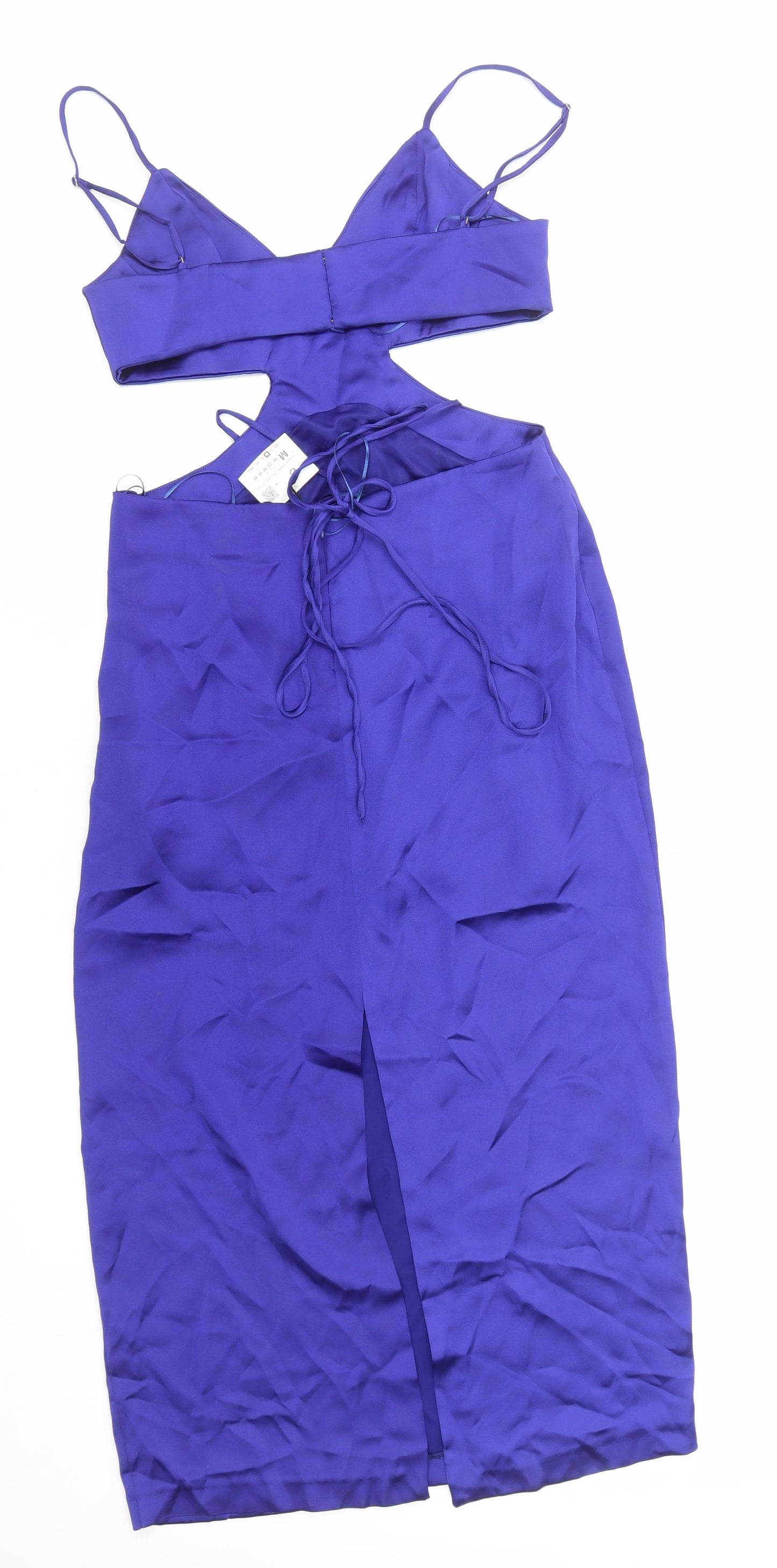 Zara Womens Blue Polyester Slip Dress Size M V-Neck Zip