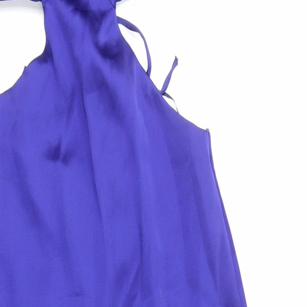 Zara Womens Blue Polyester Slip Dress Size M V-Neck Zip
