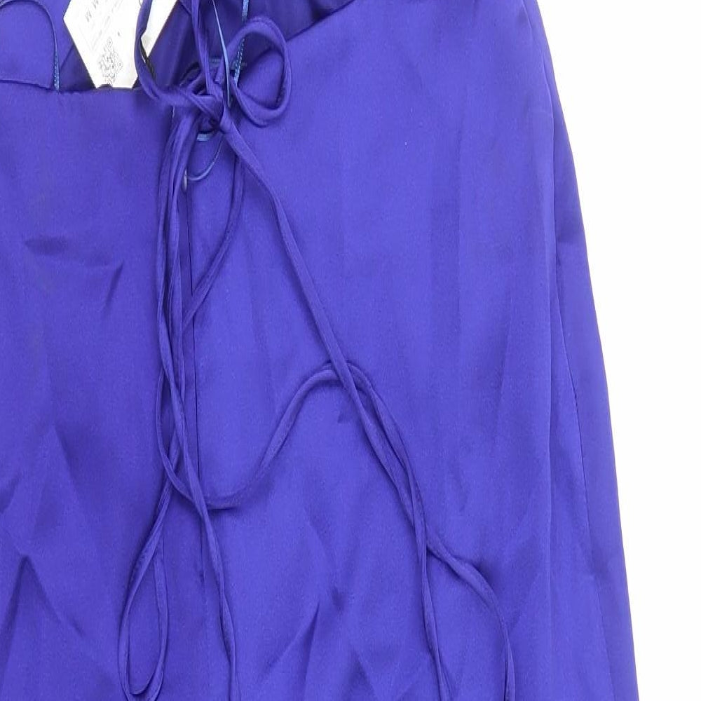 Zara Womens Blue Polyester Slip Dress Size M V-Neck Zip