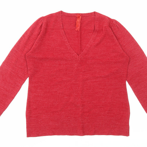 E-vie Womens Red V-Neck Acrylic Pullover Jumper Size 18