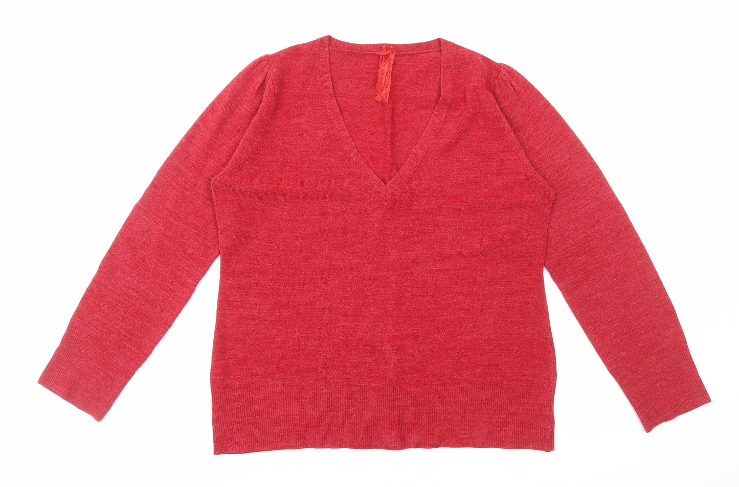 E-vie Womens Red V-Neck Acrylic Pullover Jumper Size 18