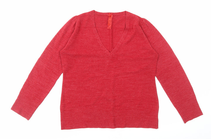 E-vie Womens Red V-Neck Acrylic Pullover Jumper Size 18