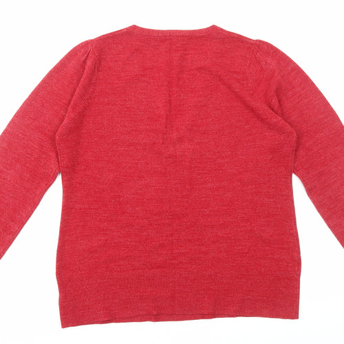 E-vie Womens Red V-Neck Acrylic Pullover Jumper Size 18