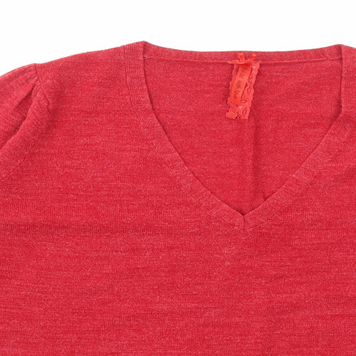 E-vie Womens Red V-Neck Acrylic Pullover Jumper Size 18
