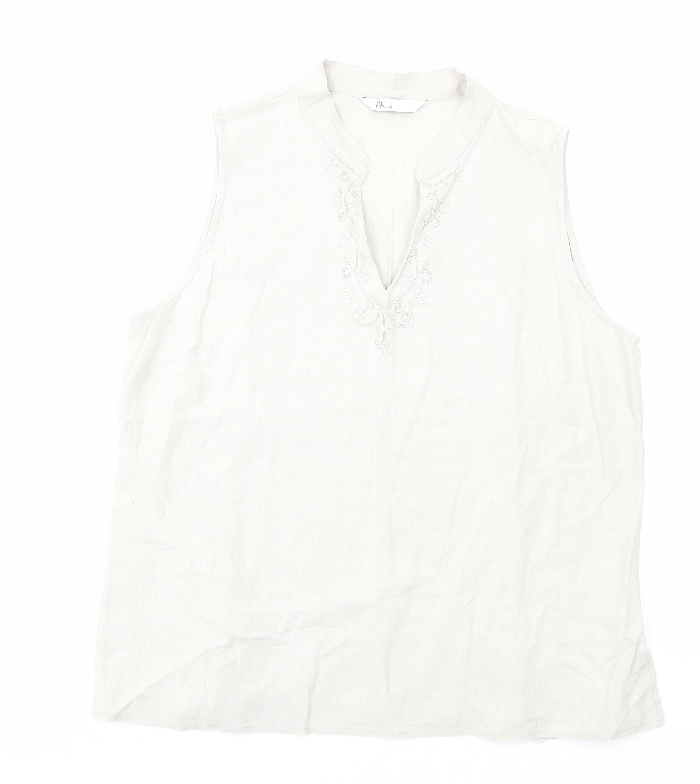 BHS Womens Beige Linen Basic Blouse Size 20 V-Neck