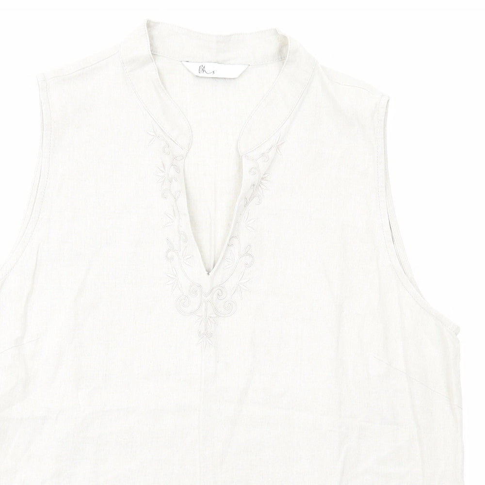 BHS Womens Beige Linen Basic Blouse Size 20 V-Neck