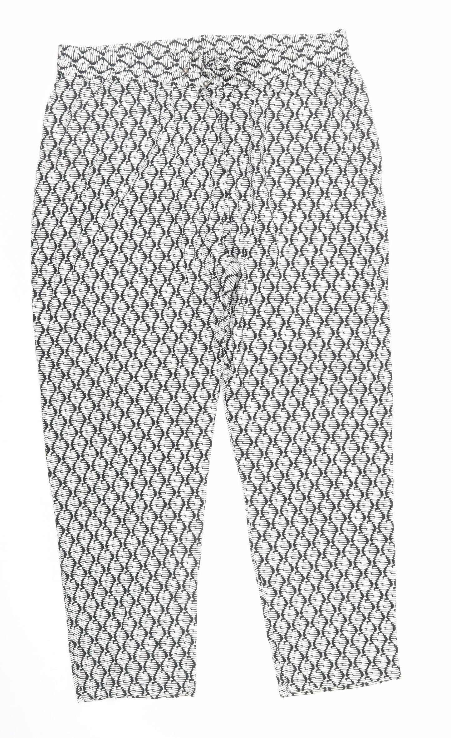 Peacocks Womens White Geometric Viscose Trousers Size 20 Regular