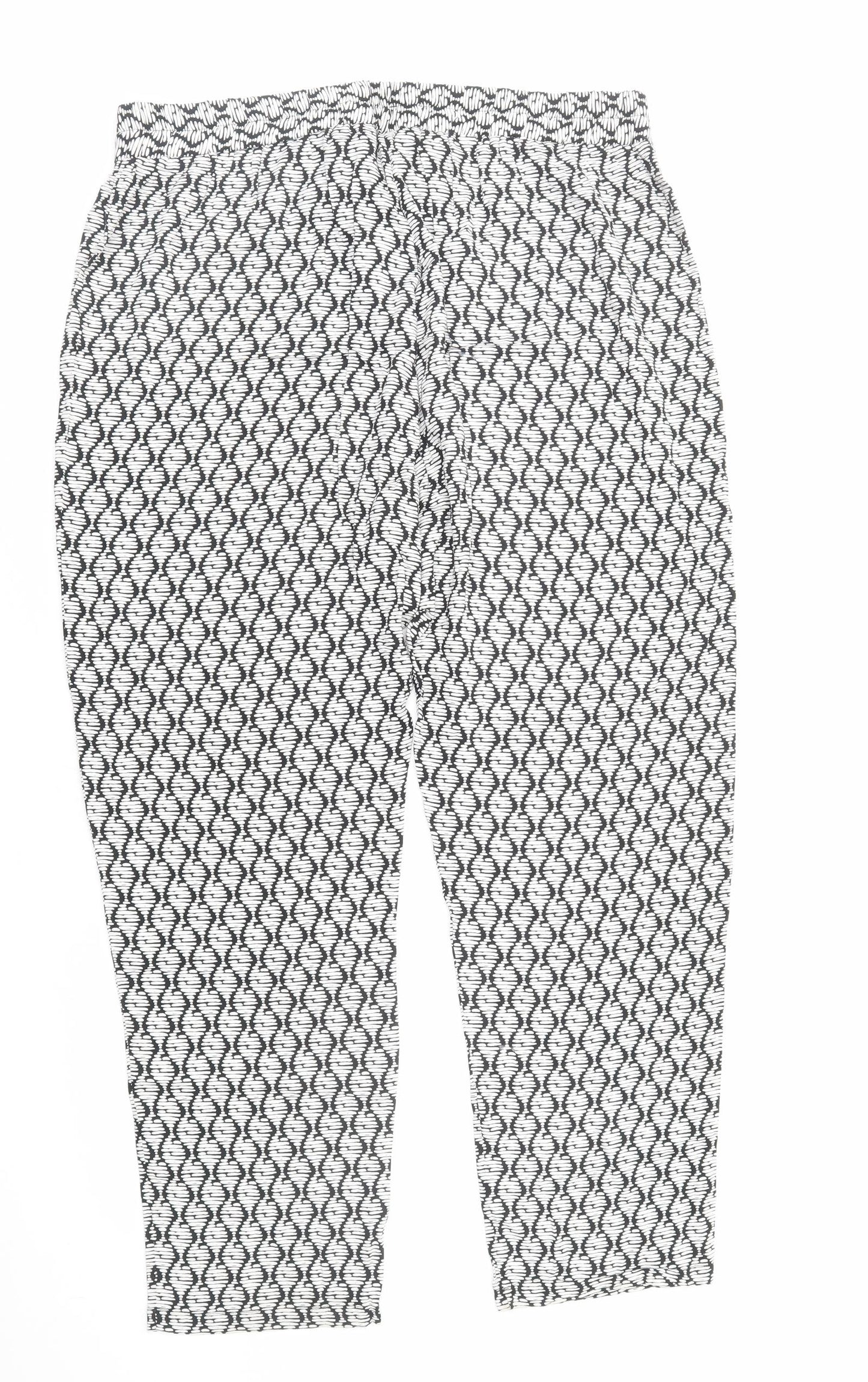 Peacocks Womens White Geometric Viscose Trousers Size 20 Regular