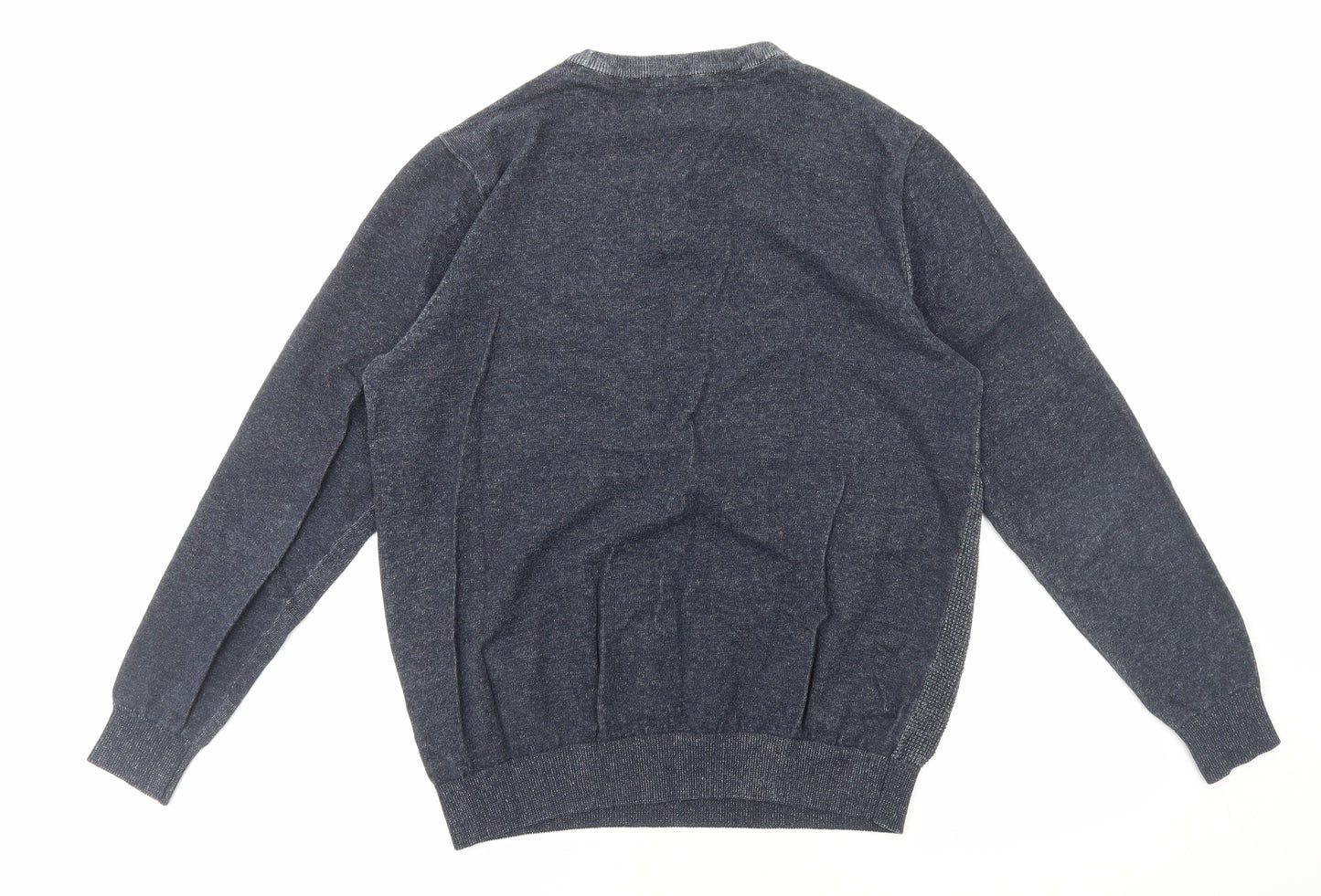 George Mens Blue V-Neck Cotton Pullover Jumper Size L Long Sleeve