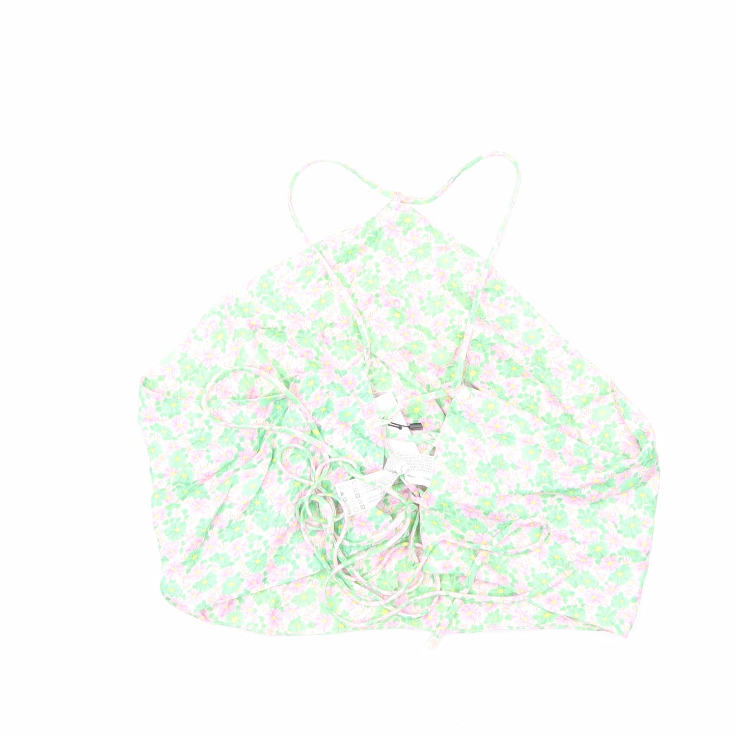 Zara Womens Green Floral Polyester Cropped Tank Size L Halter