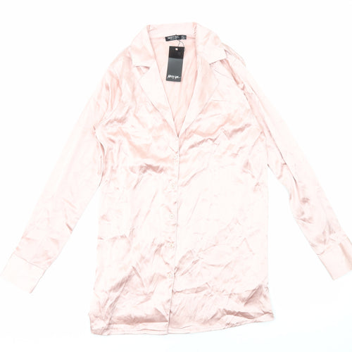 Nasty Gal Womens Pink Polyester Basic Button-Up Size 8 Collared