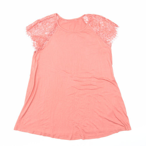 Capsule Womens Orange Viscose Basic T-Shirt Size 12 Round Neck - Lace Detail