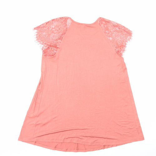 Capsule Womens Orange Viscose Basic T-Shirt Size 12 Round Neck - Lace Detail