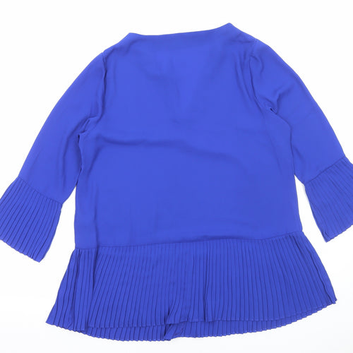Capsule Womens Blue Polyester Basic Blouse Size 14 V-Neck