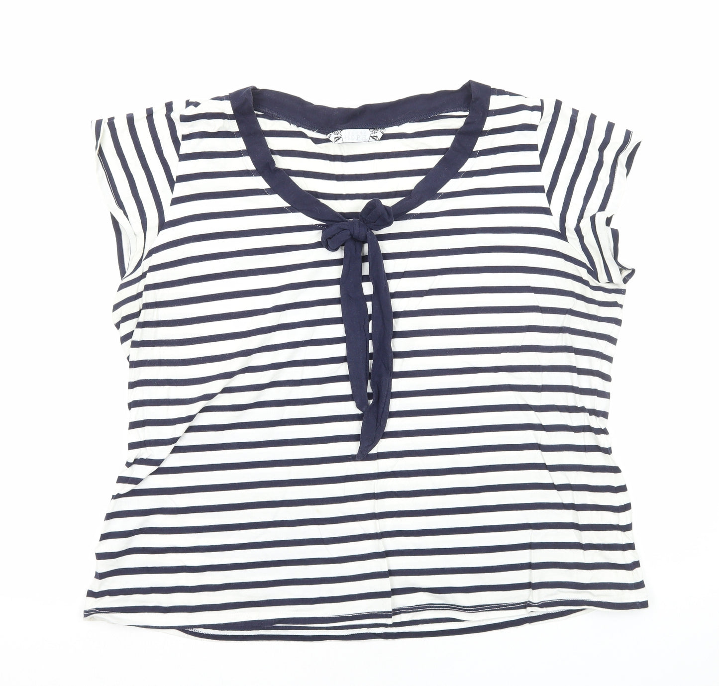 Joanna Hope Womens White Striped Viscose Basic T-Shirt Size 22 Round Neck