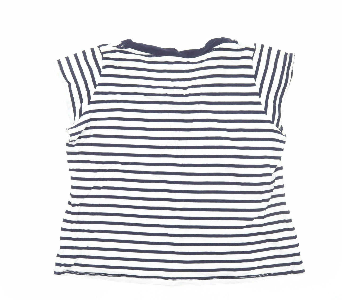 Joanna Hope Womens White Striped Viscose Basic T-Shirt Size 22 Round Neck