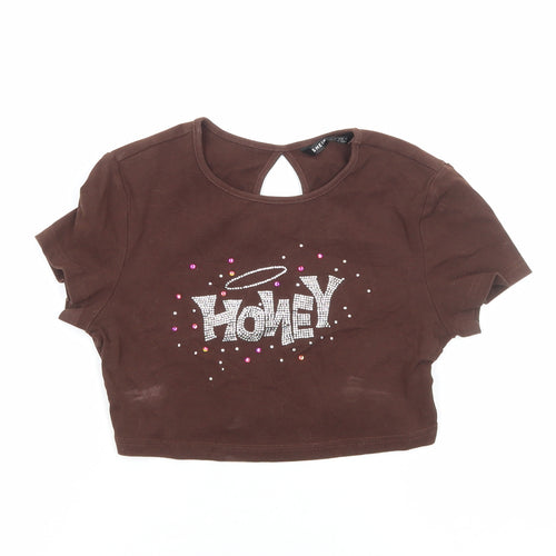 SheIn Womens Brown Viscose Basic T-Shirt Size XS Round Neck - Honey