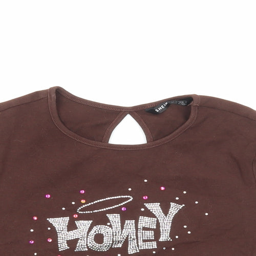 SheIn Womens Brown Viscose Basic T-Shirt Size XS Round Neck - Honey