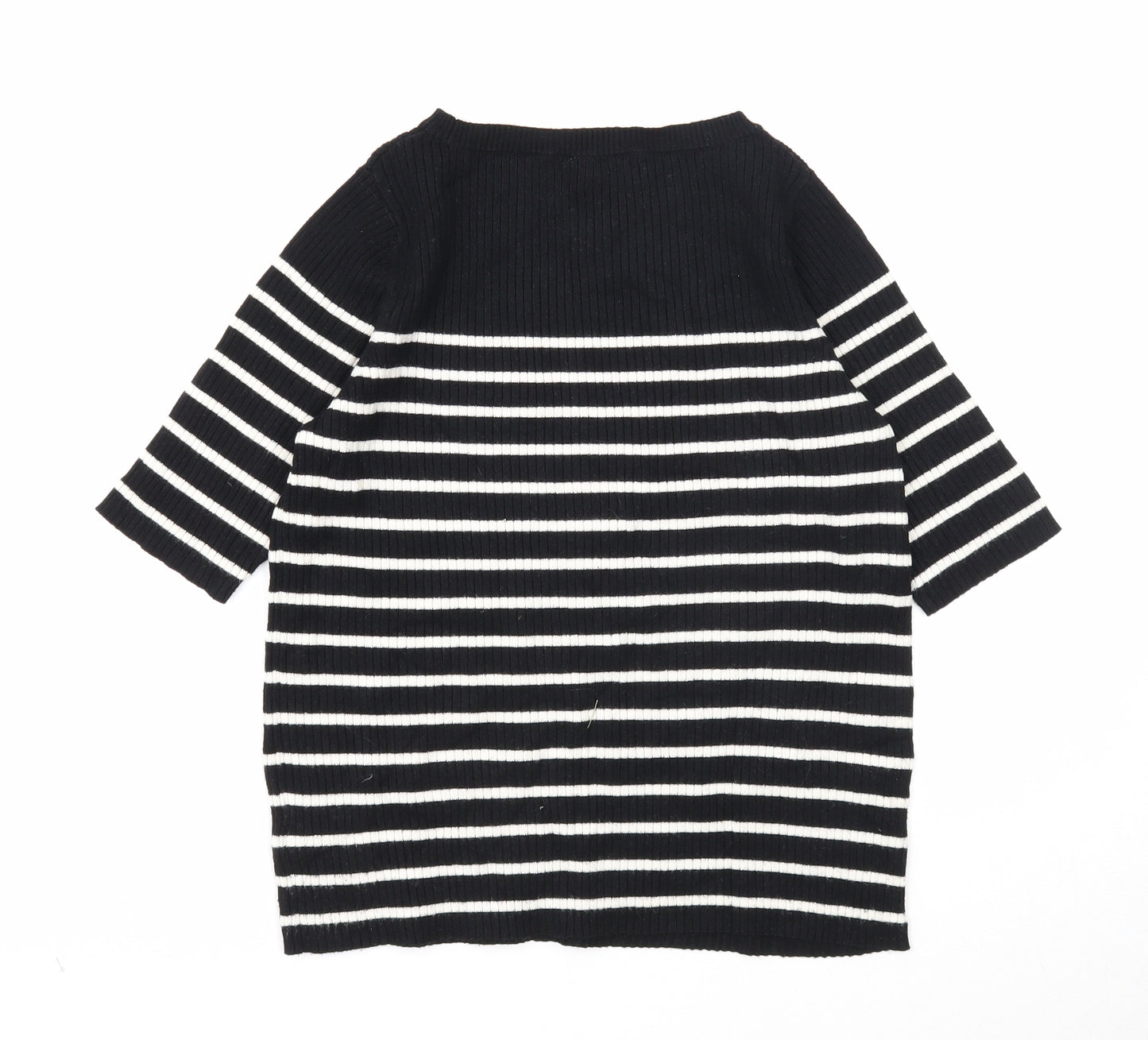 F&F Womens Black Boat Neck Striped Viscose Pullover Jumper Size 10